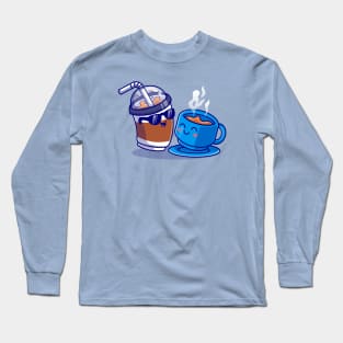 Cute Ice Coffee With Hot Coffee Cartoon Long Sleeve T-Shirt